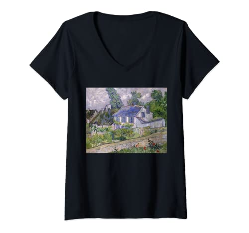 Damen Vincent van Gogh-Häuser in Auvers T-Shirt mit V-Ausschnitt Damen Vincent van Gogh-Häuser in Auvers T-Shirt mit V-Ausschnitt von Great Paintings Designs