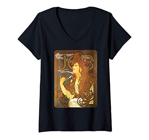 Damen Art Nouveau Job Mucha Beautiful Elegant Women T-Shirt mit V-Ausschnitt Damen Art Nouveau Job Mucha Beautiful Elegant Women T-Shirt mit V-Ausschnitt von Great Paintings Shirt Designs