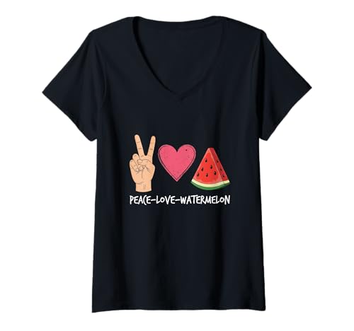 Damen Peace Love Wassermelone Lustiger Sommer Fruit Lover Grafik T-Shirt mit V-Ausschnitt von Great Peace Love Watermelon Graphic & More