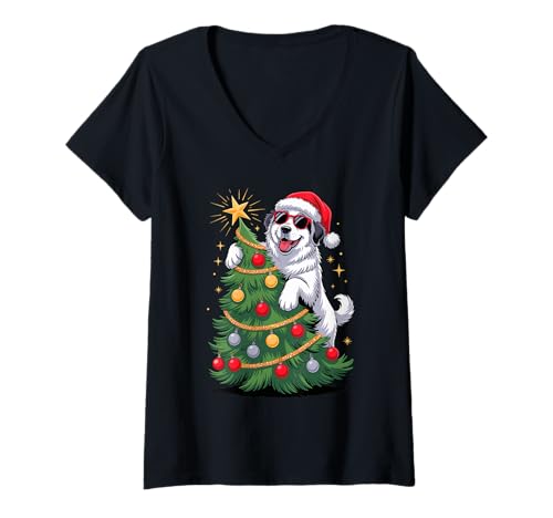 Damen Christmas Tree Great Pyrenees Sunglasses T-Shirt mit V-Ausschnitt Damen Christmas Tree Great Pyrenees Sunglasses T-Shirt mit V-Ausschnitt von Great Pyrenees Lover Gifts