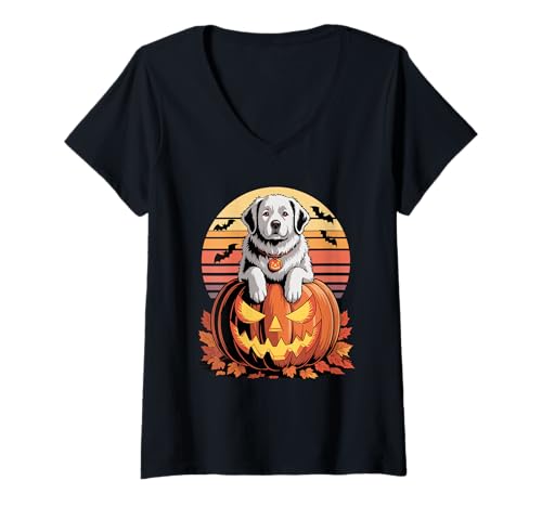 Damen Halloween Retro Great Pyrenees T-Shirt mit V-Ausschnitt von Great Pyrenees Lover Gifts