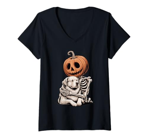 Damen Halloween Skeleton Great Pyrenees T-Shirt mit V-Ausschnitt von Great Pyrenees Lover Gifts