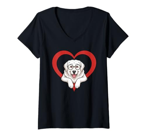 Damen Heart Great Pyrenees Glasses T-Shirt mit V-Ausschnitt Damen Heart Great Pyrenees Glasses T-Shirt mit V-Ausschnitt von Great Pyrenees Lover Gifts