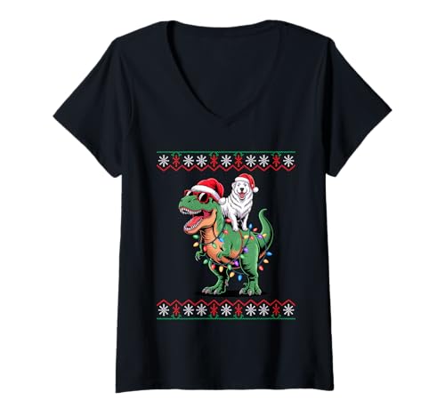 Damen Weihnachten Great Pyrenees T-Rex Dinosaurier T-Shirt mit V-Ausschnitt Damen Weihnachten Great Pyrenees T-Rex Dinosaurier T-Shirt mit V-Ausschnitt von Great Pyrenees Lover Gifts