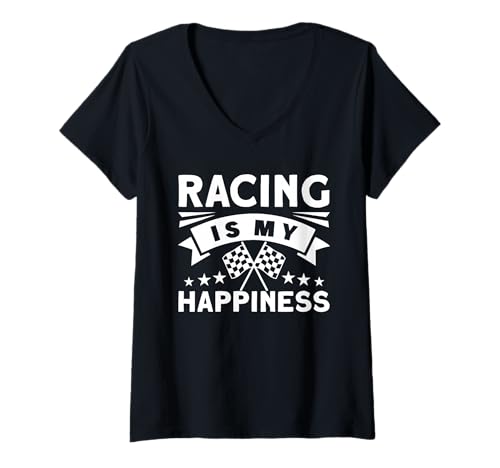 Damen Rennen sind Mein Glück T-Shirt mit V-Ausschnitt Damen Rennen sind Mein Glück T-Shirt mit V-Ausschnitt von Great Racing Is My Happiness Apparel