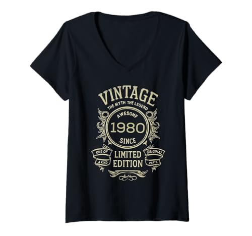 Damen Tolles Retro1980 Geburtstagshemd für Damen oder Herren 1980 Retro T-Shirt mit V-Ausschnitt Damen Tolles Retro1980 Geburtstagshemd für Damen oder Herren 1980 Retro T-Shirt mit V-Ausschnitt von Great Retro1980 Birthday Shirt women or men 1980