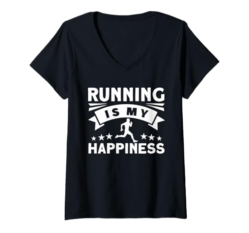 Damen Laufen ist Mein Glück T-Shirt mit V-Ausschnitt Damen Laufen ist Mein Glück T-Shirt mit V-Ausschnitt von Great Running Is My Happiness Apparel