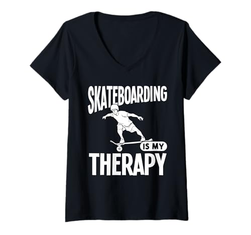 Damen Skateboarden ist Meine Therapie T-Shirt mit V-Ausschnitt Damen Skateboarden ist Meine Therapie T-Shirt mit V-Ausschnitt von Great Skateboarding Is My Therapy Apparel