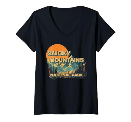 Damen Smoky-Mountain-Nationalpark T-Shirt mit V-Ausschnitt Damen Smoky-Mountain-Nationalpark T-Shirt mit V-Ausschnitt von Great Smoky Mountains National Park Tennessee USA