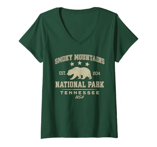 Damen Smoky-Mountains-Nationalpark T-Shirt mit V-Ausschnitt Damen Smoky-Mountains-Nationalpark T-Shirt mit V-Ausschnitt von Great Smoky Mountains National Park Tennessee USA