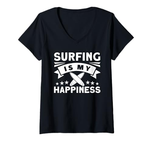 Damen Surfen ist Mein Glück T-Shirt mit V-Ausschnitt Damen Surfen ist Mein Glück T-Shirt mit V-Ausschnitt von Great Surfing Is My Happiness Apparel