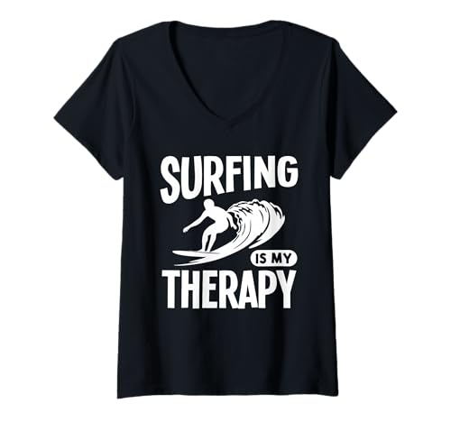 Damen Surfen ist Meine Therapie T-Shirt mit V-Ausschnitt von Great Surfing Is My Therapy Apparel