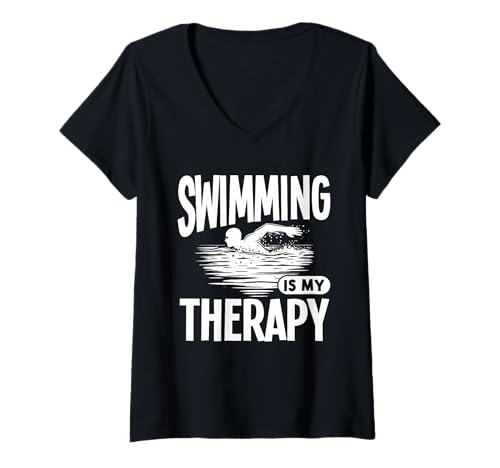 Damen Schwimmen ist Meine Therapie T-Shirt mit V-Ausschnitt Damen Schwimmen ist Meine Therapie T-Shirt mit V-Ausschnitt von Great Swimming Is My Therapy Apparel