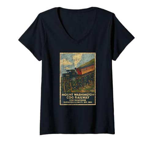 Damen Mount Washington COG Railway T-Shirt mit V-Ausschnitt Damen Mount Washington COG Railway T-Shirt mit V-Ausschnitt von Great Trains Design and Apparel