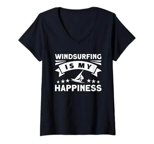 Damen Windsurfen ist Mein Glück T-Shirt mit V-Ausschnitt Damen Windsurfen ist Mein Glück T-Shirt mit V-Ausschnitt von Great Windsurfing Is My Happiness Apparel