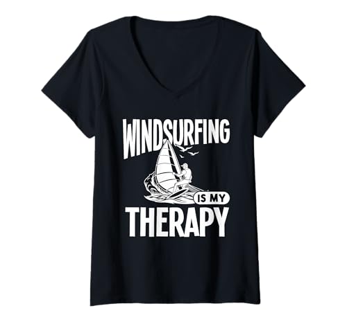 Damen Windsurfen ist Meine Therapie T-Shirt mit V-Ausschnitt von Great Windsurfing Is My Therapy Apparel