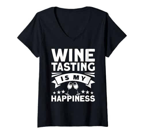 Damen Weinverkostung ist Mein Glück T-Shirt mit V-Ausschnitt Damen Weinverkostung ist Mein Glück T-Shirt mit V-Ausschnitt von Great Wine Tasting Is My Happiness Apparel