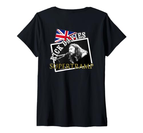 Damen Rick Davies_Supertrump_002_Back Printed T-Shirt mit V-Ausschnitt Damen Rick Davies_Supertrump_002_Back Printed T-Shirt mit V-Ausschnitt von Great musician