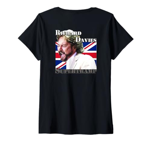 Damen Rick Davies_Supertrump_Back Printed T-Shirt mit V-Ausschnitt Damen Rick Davies_Supertrump_Back Printed T-Shirt mit V-Ausschnitt von Great musician