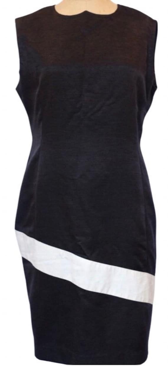 Reduziert Etuikleid, Große Größeschwarz Und Creme 1980 1990Er Jahre Diagonal, Büroveranstaltung, Abend Größer von GreatAuntyTingTing