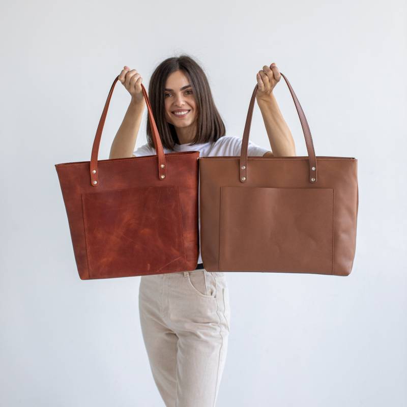 Handmade Braun Leder Tragetasche Schultertasche Mit Reißverschluss von GreatBrown