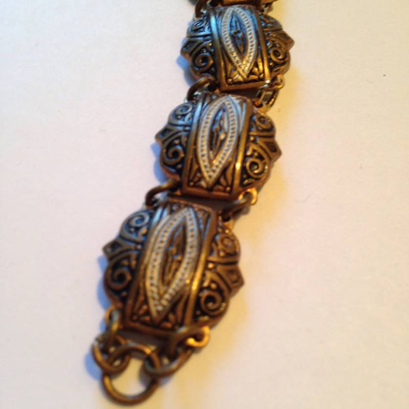 Damaszener Armband Rechteck Link Schwarz Silber Gold Ton von GreatGatsbys