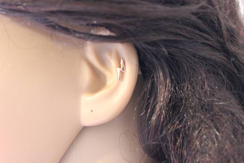 Blitz Bolzen Knorpel Ohrring, Tragus Ohrstecker, Kleine Silber Donner Ohrstecker Rose Gold Stud von GreatJewelry4All
