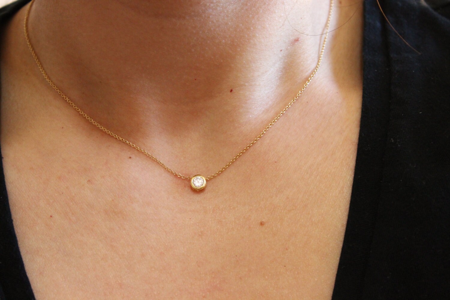 Cz Diamant Halskette, Roségold Solitär Halskette Winzige Diamanthalskette, Zarte Dünne Goldkette, Minimalist, Brautjungfer Geschenk von GreatJewelry4All