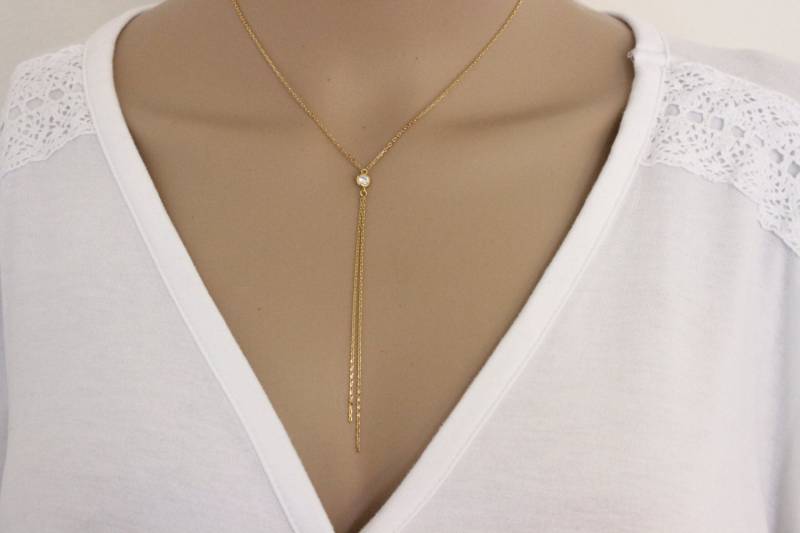 Cz Diamant Lariat Gold Halskette, Zierliche Silber Zarte Y Brautjungfer Geschenk, Schwester Geschenk von GreatJewelry4All