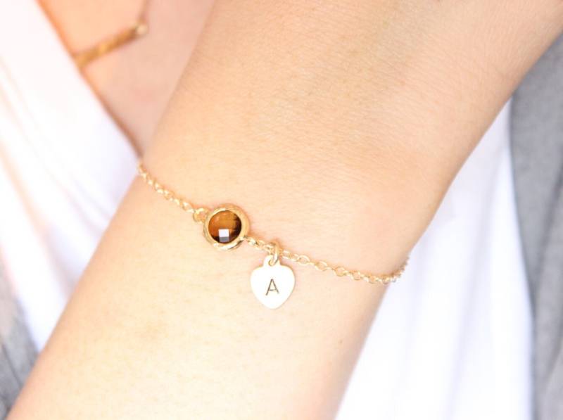 Inital Optional, Silber Verfügbar, Braunes Armband, Initialarmband, Herzarmband, Brautjungfergeschenk, Zartes Zierlich von GreatJewelry4All