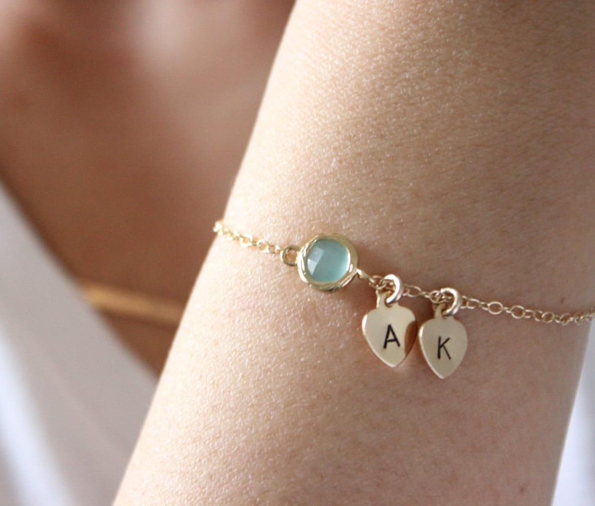 Inital Optional, Silber Verfügbar, Mintgrün Armband, Intial Herz Brautjungfer Geschenk, Zartes Zierlich von GreatJewelry4All