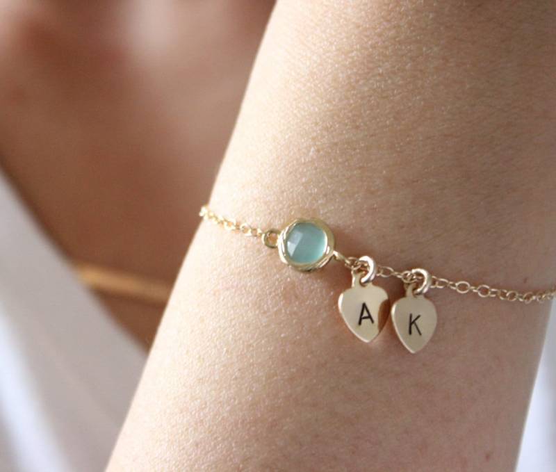 Inital Optional, Silber Verfügbar, Mintgrün Armband, Intial Herz Brautjungfer Geschenk, Zartes Zierlich von GreatJewelry4All