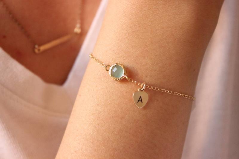 Inital Optional, Silber Verfügbar, Mintgrün Armband, Intial Herz Brautjungfer Geschenk, Zartes Zierlich von GreatJewelry4All