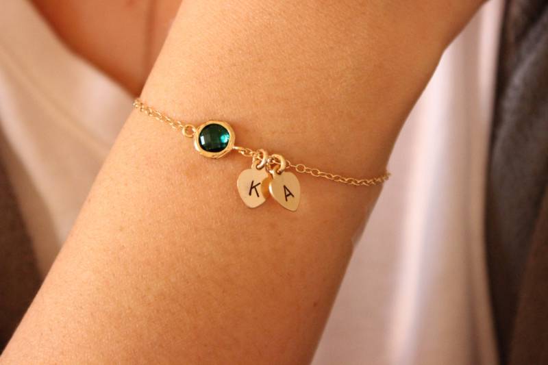 Inital Optional, Silber Verfügbar, Smaragd Armband, Intial Herz Brautjungfer Geschenk, Zarte Zierlich von GreatJewelry4All