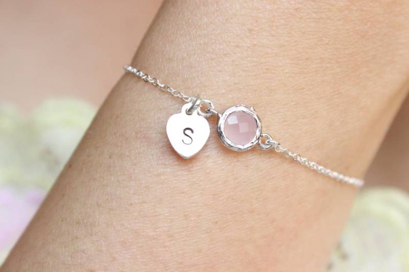 Initial Optional, Gold Verfügbar, Rosa Opalglas Armband, Ursprüngliche Herz Blush Rosa, Brautjungfer Geschenk, Rosa Hochzeit von GreatJewelry4All