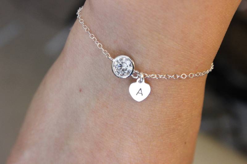 Klares Cz Initial Armband, Gold Erhältlich Kristall Brautjungfer Geschenk, Silber Herz Bettelarmband, Zartes Buchstaben Armband von GreatJewelry4All