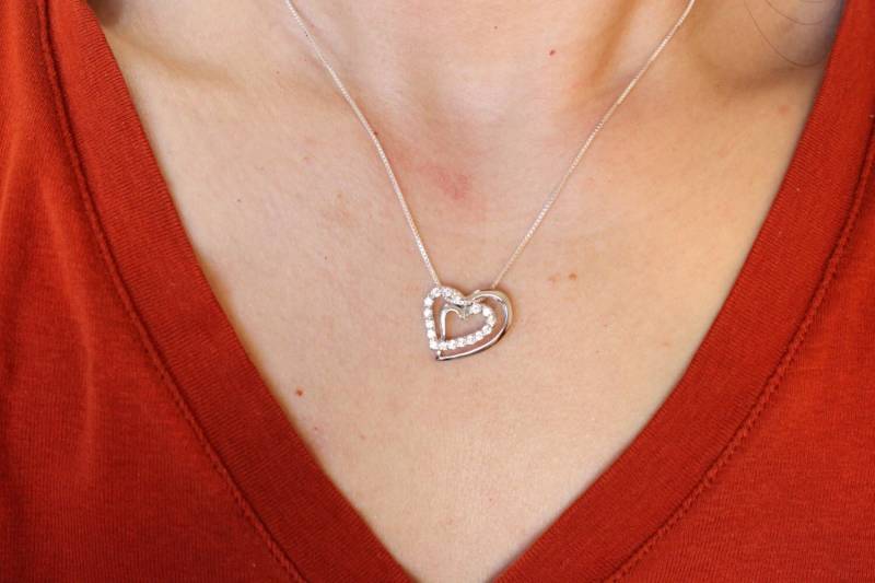 Rhodium Über Sterling Silber Doppel Herz Anhänger An Kette, Freund Freundin Schmuck, Mutter Geschenk von GreatJewelry4All