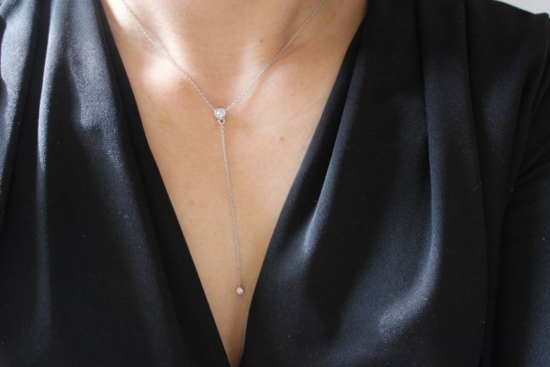 Silber Lariat Cz Diamant Halskette, Gold Verfügbar, Y-Halskette, Layerer Lange Zarte Goldkette, Layer, Einfache Lariat von GreatJewelry4All