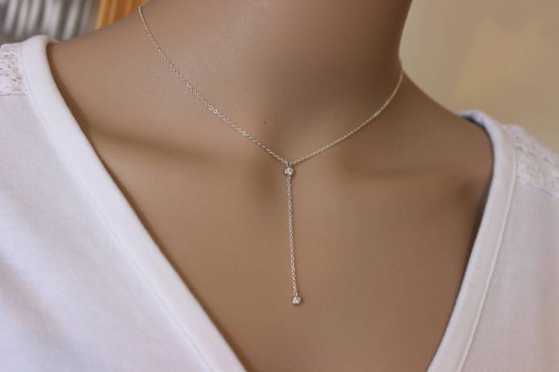 Silber Lariat Cz Diamant Halskette, Gold Verfügbar, Y-Halskette, Layerer Lange Zarte Goldkette, Layer, Einfache Lariat von GreatJewelry4All