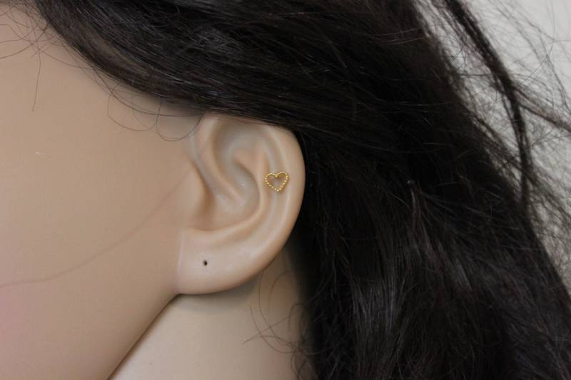 Silber Oder Roségold Erhältlich, Gold Herz Knorpel Ohrring, Ohrstecker, Ausgeschnitten Herz, Kleine Ohrring Winzige Kartilge von GreatJewelry4All