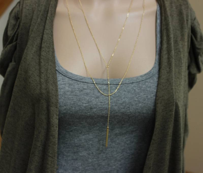 Silber-Version Verfügbar, Doppel-Kette Bar Halskette, Layer-Halskette, Pullover-Halskette, Layer Lang, Zarte Lariat von GreatJewelry4All