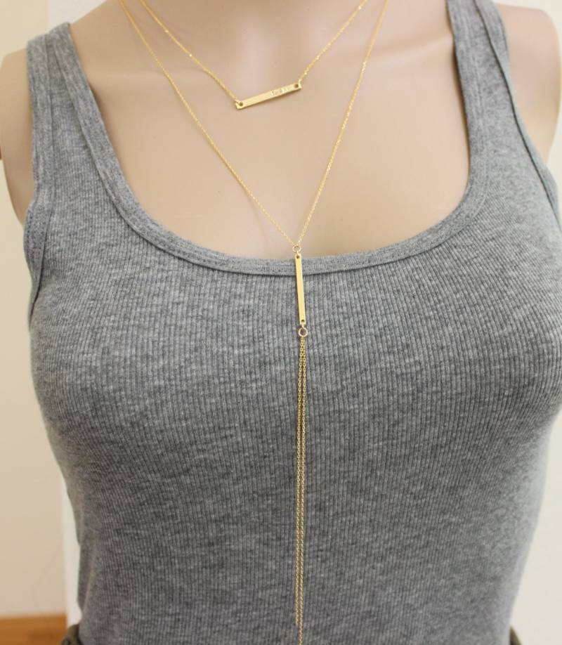 Silber-Version Verfügbar, Set Mit Zwei Halsketten, Personalisierte Goldbarren-Halskette, Schichthalskette, Geschenk Für Mutter, Schwestergeschenk von GreatJewelry4All