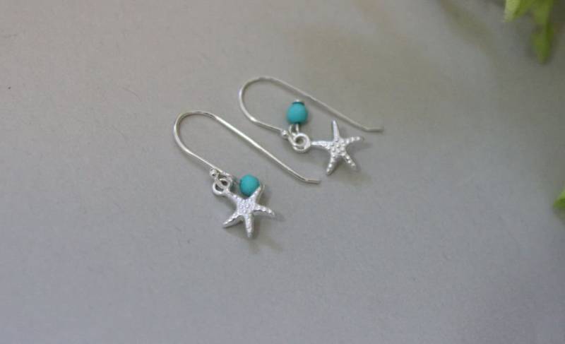 Sterling Silber Seestern Ohrringe, Baumeln Türkis Zierliche Niedliche Kinder Strand, Ozean Kreatur von GreatJewelry4All