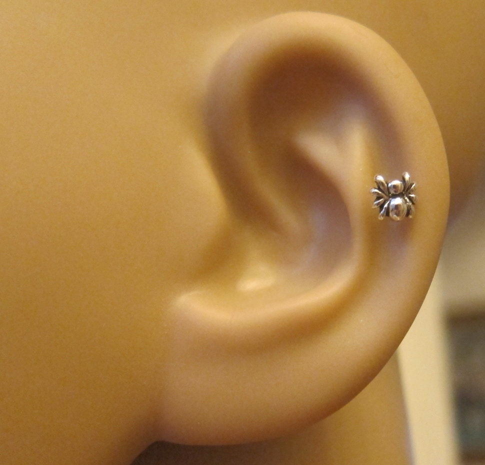 Tiny Itsy Bitsy Spinne Knorpel Ohrring, Tragus Nasenstecker, Helix Silber Ohrring von GreatJewelry4All