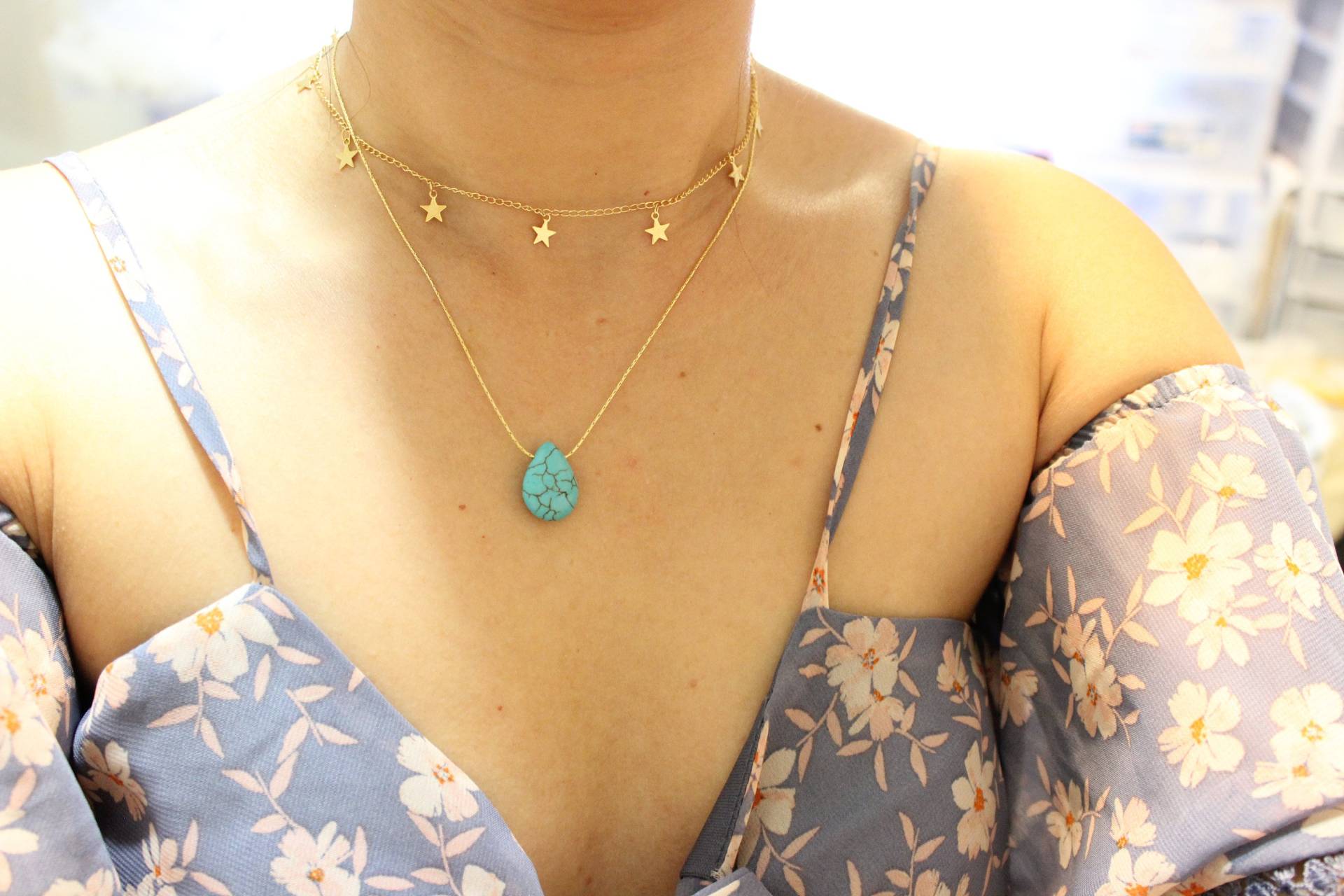 Türkis Halskette, 2Er Set, Sterne Layered Tropfen Briolette Halskette Blaue Lässige Statement von GreatJewelry4All