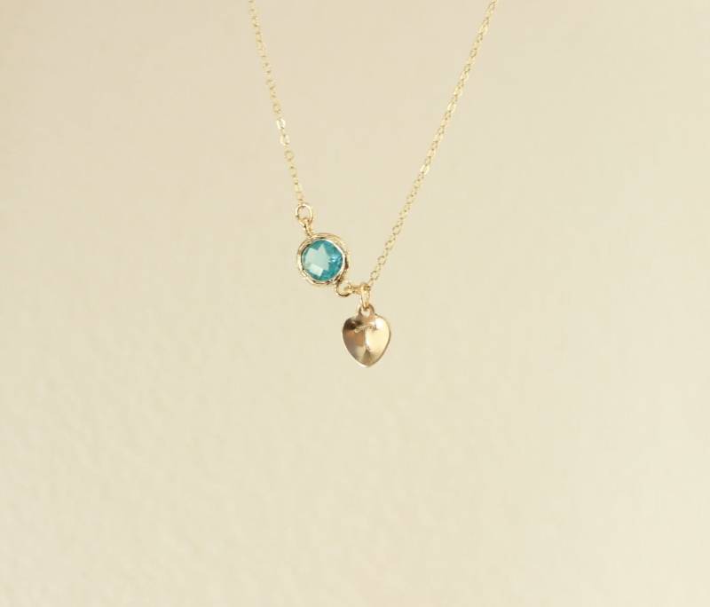Zarte Halskette, Herz Initial Aqua Blau Brautjungfer Geschenk, Personalisierte Zierliche Schwester Geschenk von GreatJewelry4All