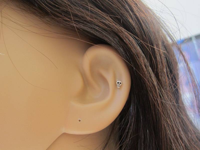 sterling Silber 3 Mm Schädel Knorpel Ohrring, Winzige Ohrstecker, Bequeme Knorpelohrring, Tragus Bolzen, Nasenstecker, Nasenstift von GreatJewelry4All