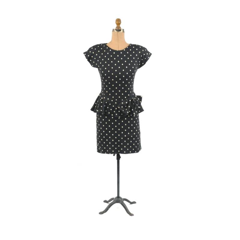 Vintage 80Er Jahre Black + White Polka Dot Baumwoll Jersey Schößchen Rüschen Cocktail Kleid S Vintage 80Er Jahre Black + White Polka Dot Baumwoll Jersey Schößchen Rüschen Cocktail Kleid S von GreatLakeOutfitters
