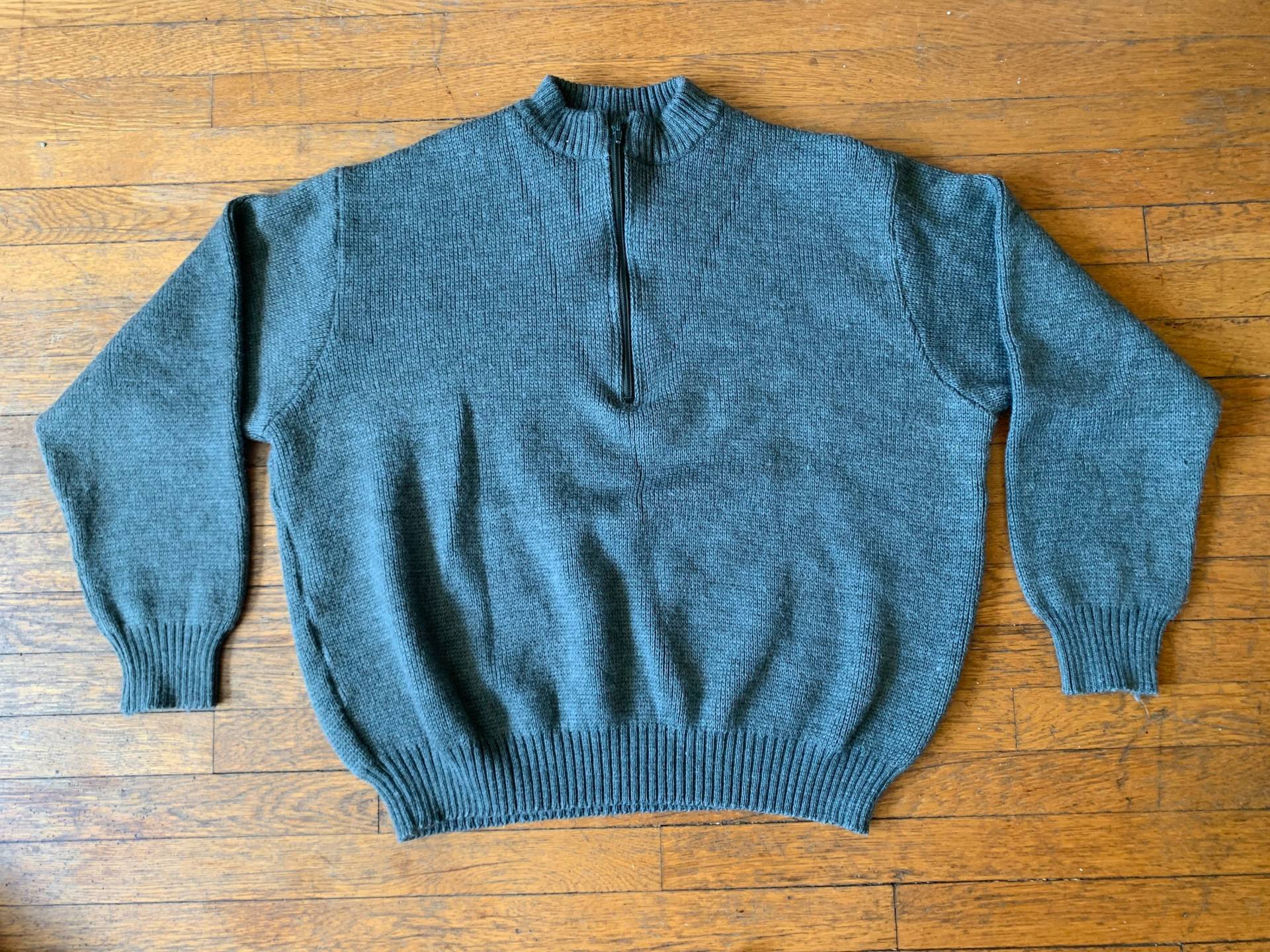 80S Schwerer Wolle Quarter-Reißverschluss Military Sweater von GreatNorthernVTG