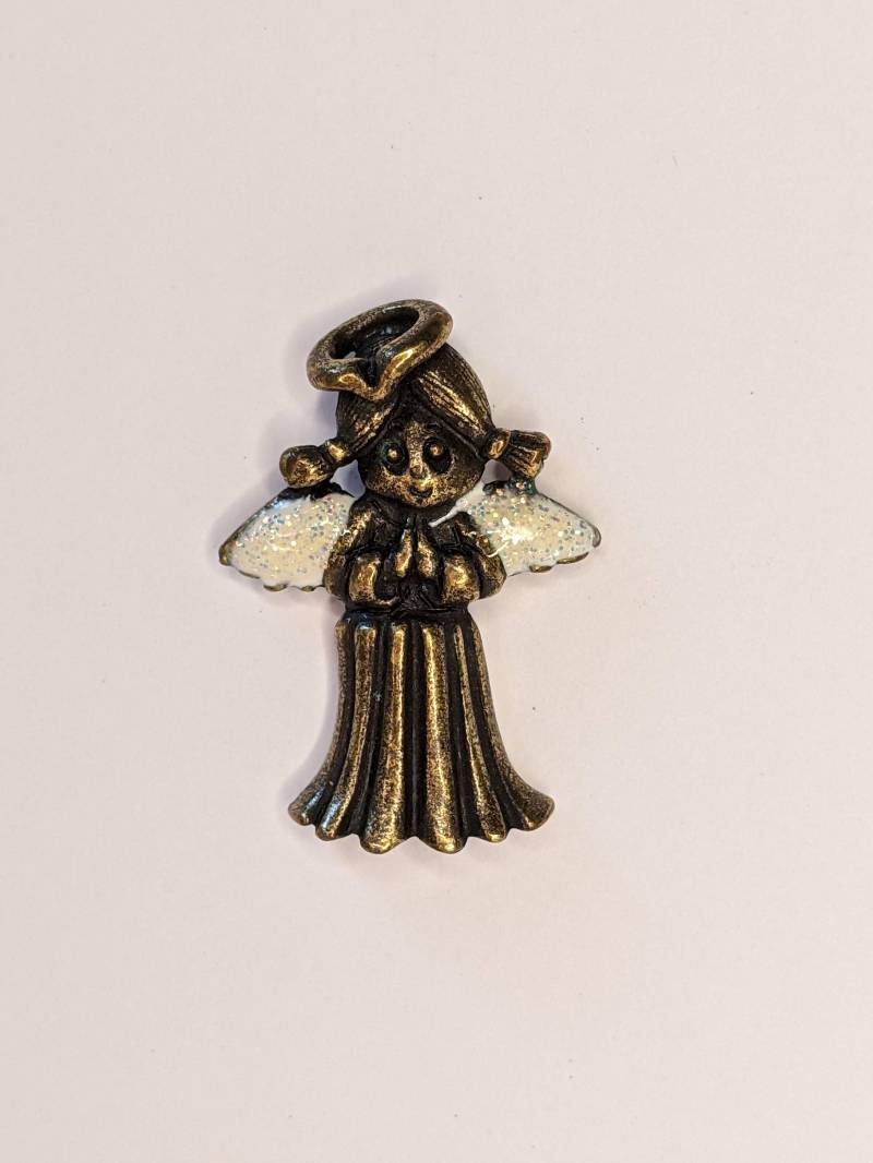 Engel Anstecknadel Mit Glitzernden Emaille Flügeln, Bronze Farben von GreatOldGoodies